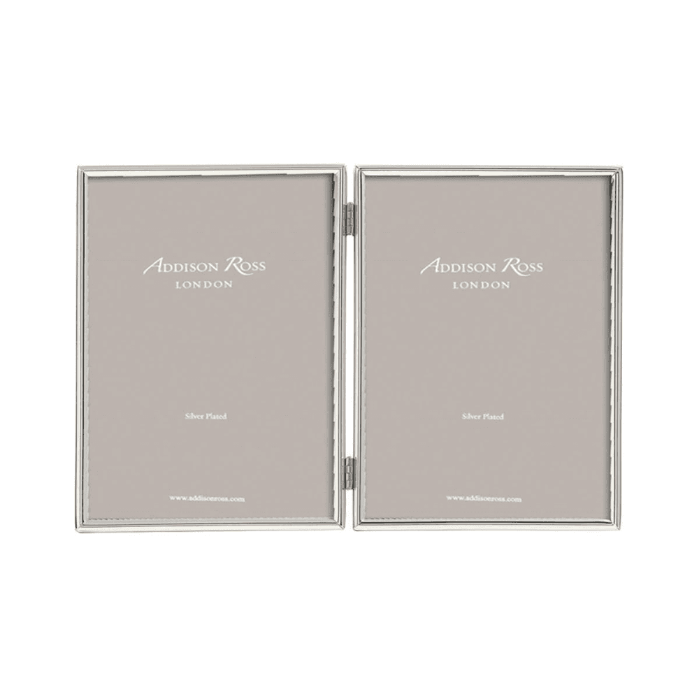 Fine Edged Double photograph frame, 4 x 6", Silver