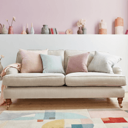 Image showing the Bluebell, Three Seat, Taupe Brushed Linen Cotton, English Oak Legs with Bronze Castor, Taupe product.