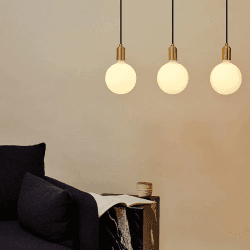 Image showing the Linear Triple Pendant with 3 Sphere IV LED Bulbs EU, Brass product.