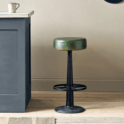 Image showing the Narwana Round Leather Stool, Rich Green product.
