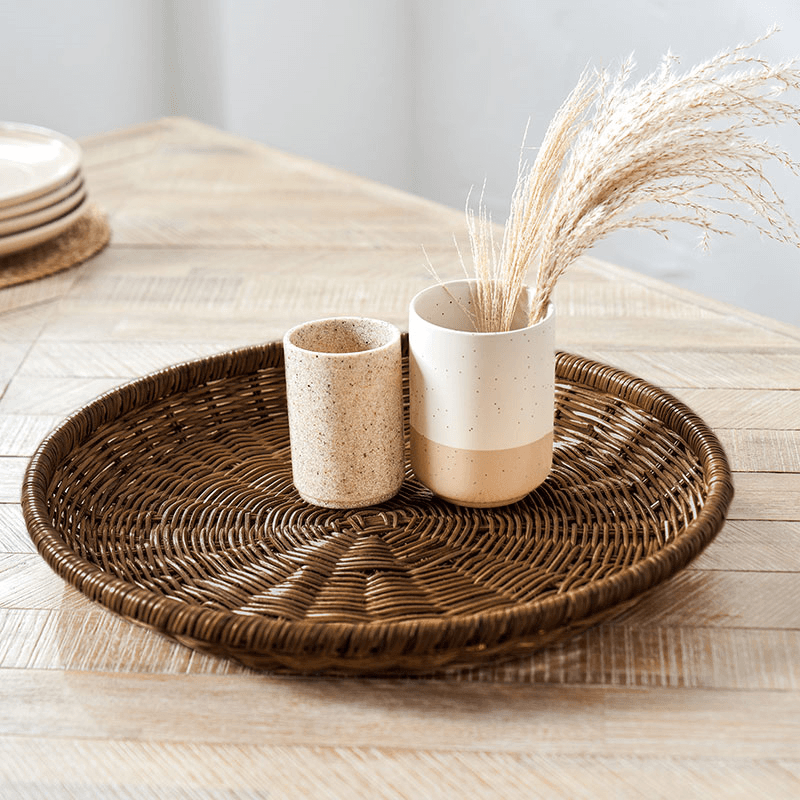 Pecan Rattan Round Tray, D43cm, Brown