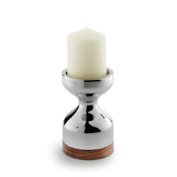 Image showing the Limbrey Candlestick medium, D10.3 x H16cm, Stainless Steel And Walnut Wood product.