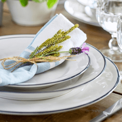 Image showing the Beja Set of 6 dinner plates, 28cm, White With Blue Rim product.