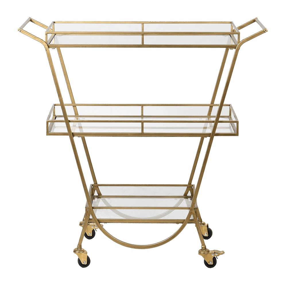 3 Tiered Drinks Trolley, 91 x 90 x 39cm, Gold