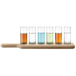 Image showing the Paddle Set of 6 vodka glasses with oak paddle, 40cm, clear product.