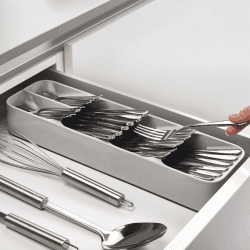 Image showing the Drawer Store Compact cutlery organiser, H5.7 x W11 x D39.5cm, Grey product.