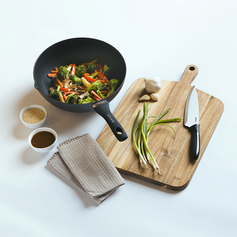 Non-Stick Pressed Aluminium Wok, 30cm, Black