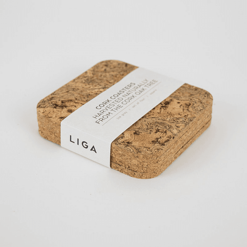 Cork Set of 4 Coasters, W9 x L9cm, Natural