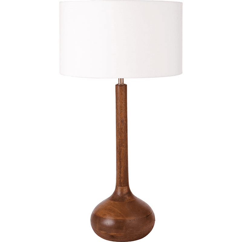 Toma Table Lamp With Linen Drum Shade, H55cm, Oiled Wood