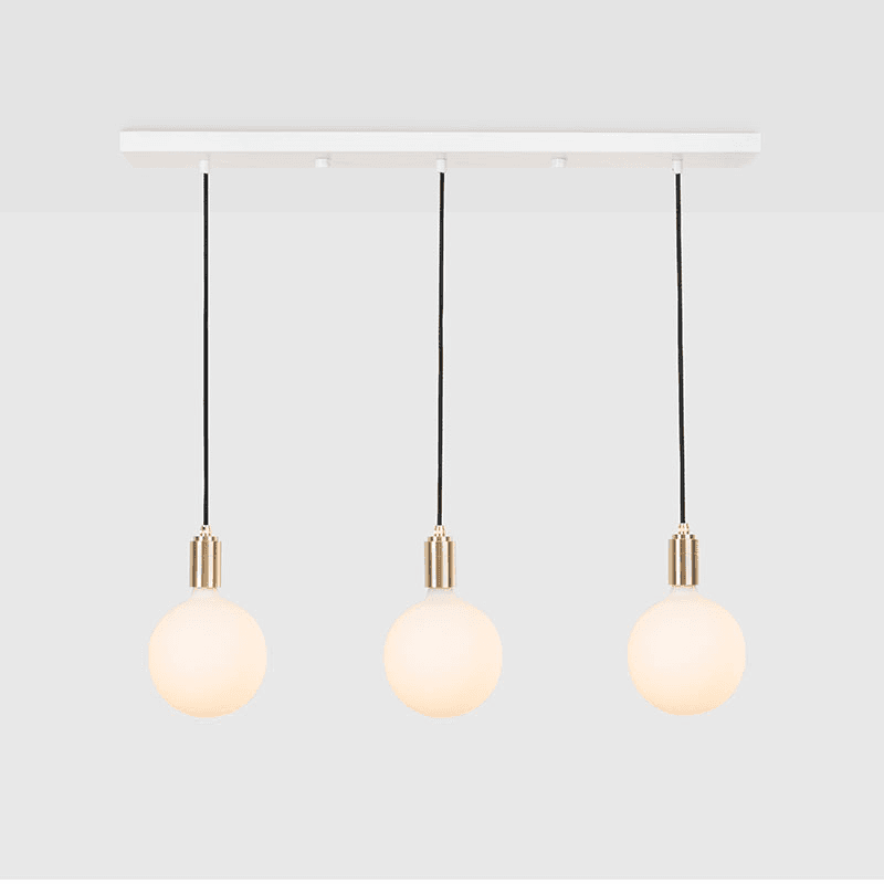 Linear Triple Pendant with 3 Sphere IV LED Bulbs EU, Brass
