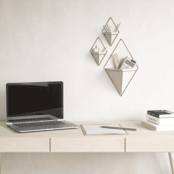 Image showing the Trigg Set of 2 small wall vessels, H19 x W6cm, White/Brass product.