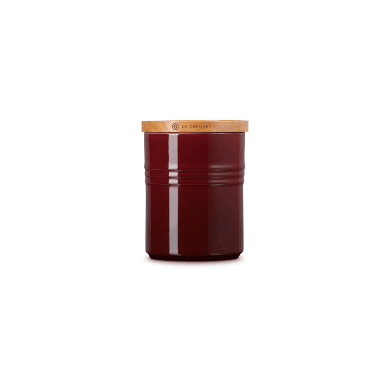 Stoneware Storage Jar with Wooden Lid, Medium, Garnet