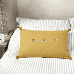 Image showing the Bees Embroidered cushion, 55 x 35cm, Yellow product.
