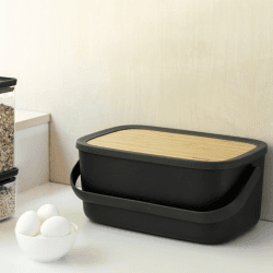 Image showing the Nic Bread bin, H16.5 x W39.5 x D25.5cm, dark grey product.