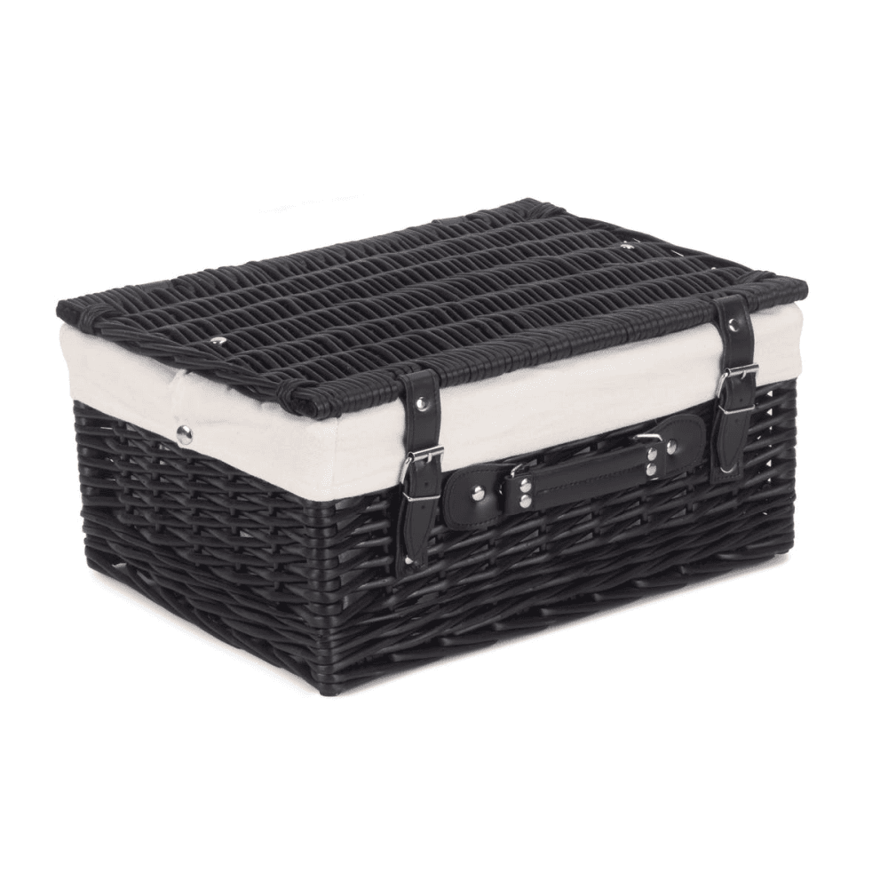 16" Black Hamper with White Lining, Black/Cream