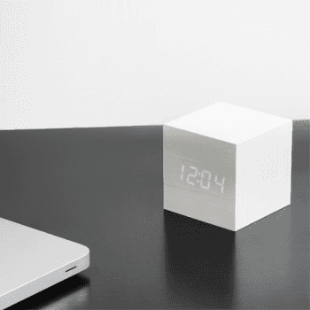 Image showing the Cube Click Clock, L6.8 x W6.8 x H6.8cm, White/White product.