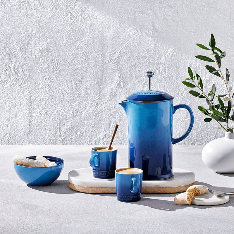 Stoneware Cafetiere with Metal Press, 1L, Azure