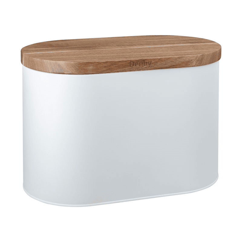Bread Bin with Acacia Lid, L36 x W20 x D22cm, White