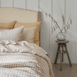 Image showing the Gingham Linen Pillowcase Pair, Square, Mushroom product.