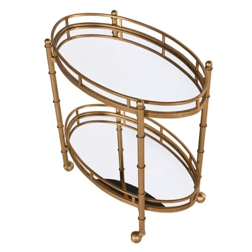 Drinks Trolley, Mirrored, 2 Tier, H80 x W81 x D45cm, Gold