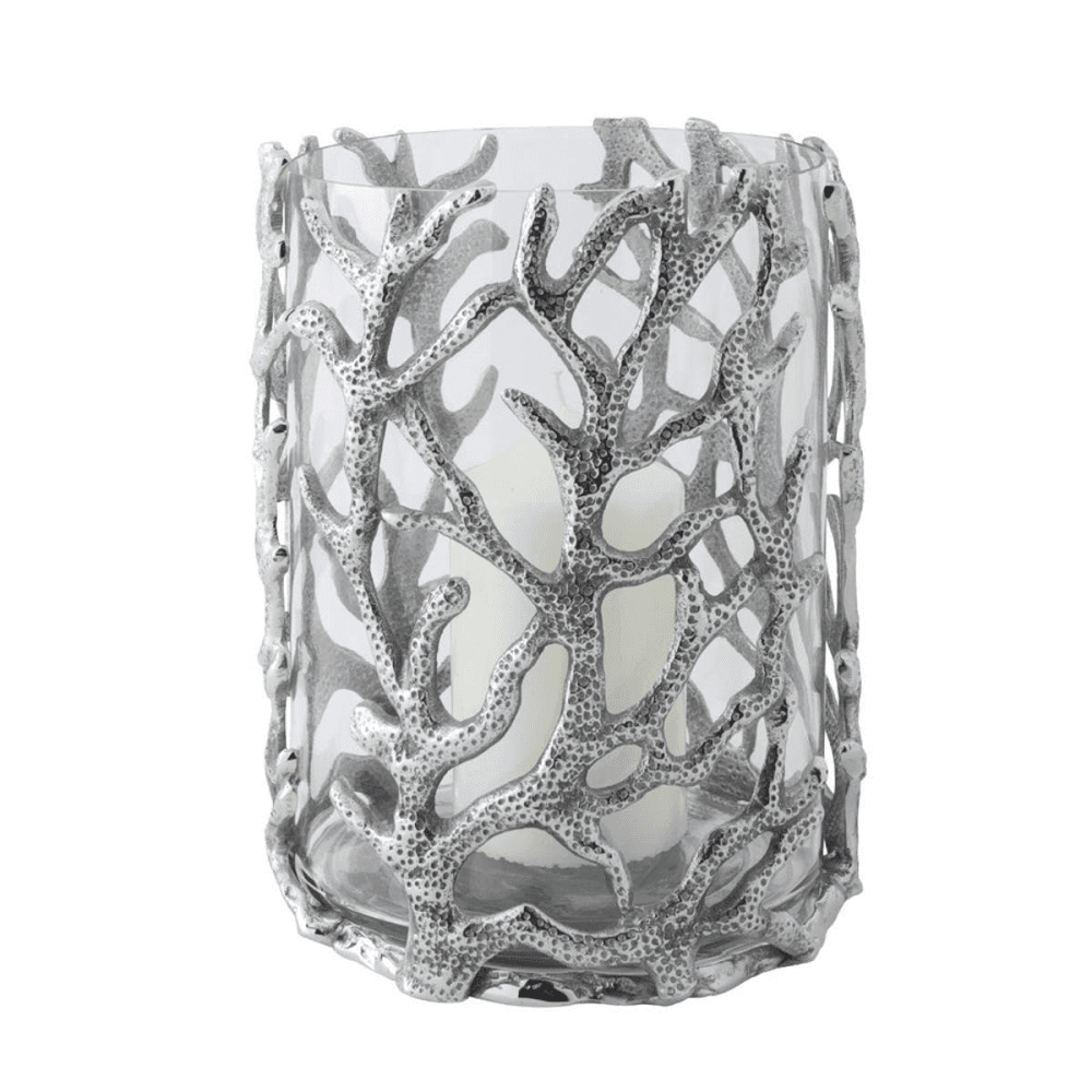 Coral Hurricane lantern - small, 23 x 16cm, Clear/Silver