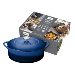 Image showing the Cast Iron Oval Casserole Dish, L28 x W21 x H17cm, Cobalt Blue product.
