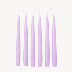Image showing the Set of 6 Tapered Dinner Candles, H25cm, Pastel Purple product.
