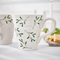 Image showing the Mistletoe Set of 2 Mugs, 355ml, White/Green product.