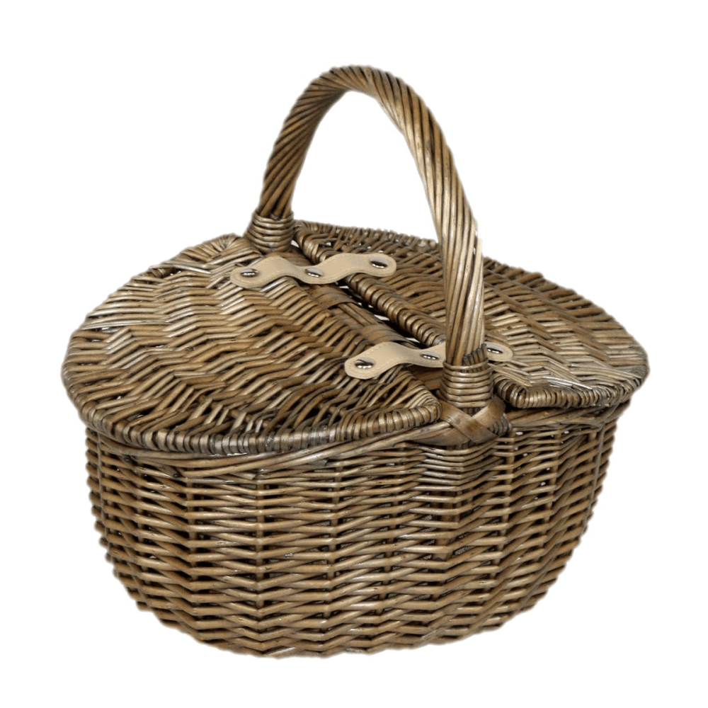 Antique Wash Finish Oval Picnic Basket, Small, Brown