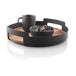 Image showing the Nordic Kitchen Serving tray, Dia35cm, oak/matt black plastic product.