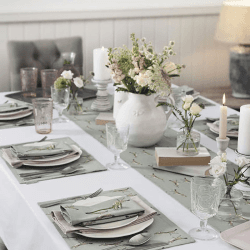 Image showing the Boxing Hares Table Runner, 35 x 280cm, Duck Egg Grey product.