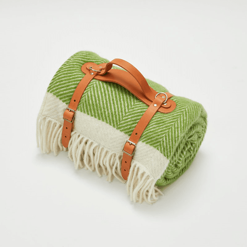 Herringbone Picnic Blanket, 130 x 200cm, Kelp Green & Cream