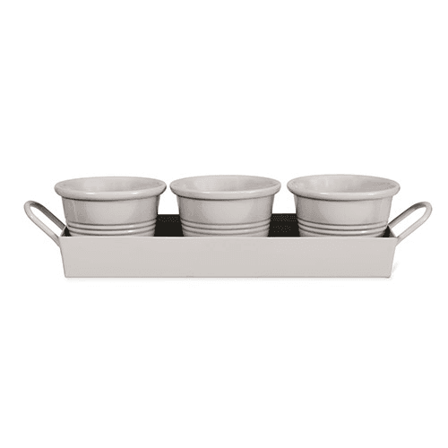 Classic Set of 3 Plant Pots with Tray, Chalk