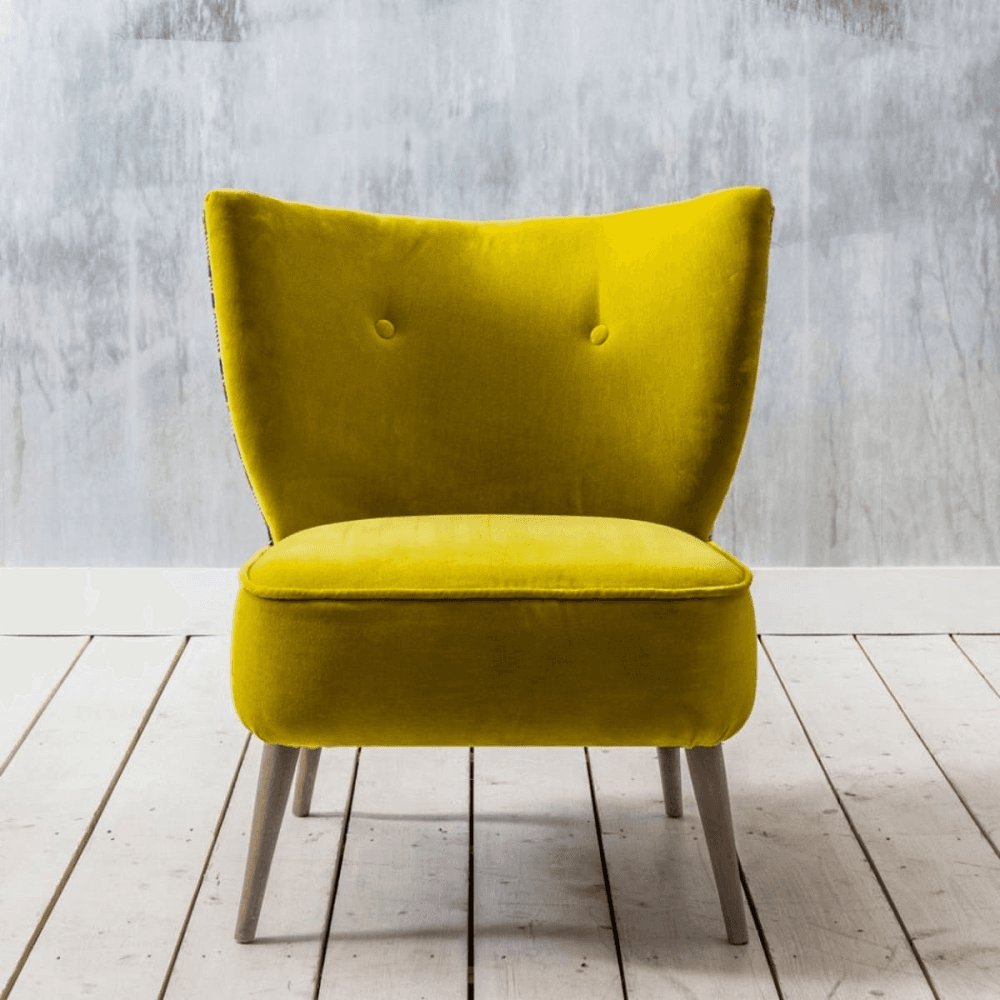 Alpana Printed Yellow Velvet Cocktail Chair