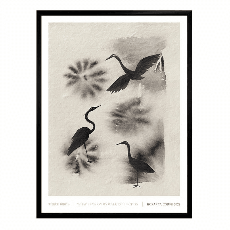 Three Birds Recycled Paper Print, A2, Grey