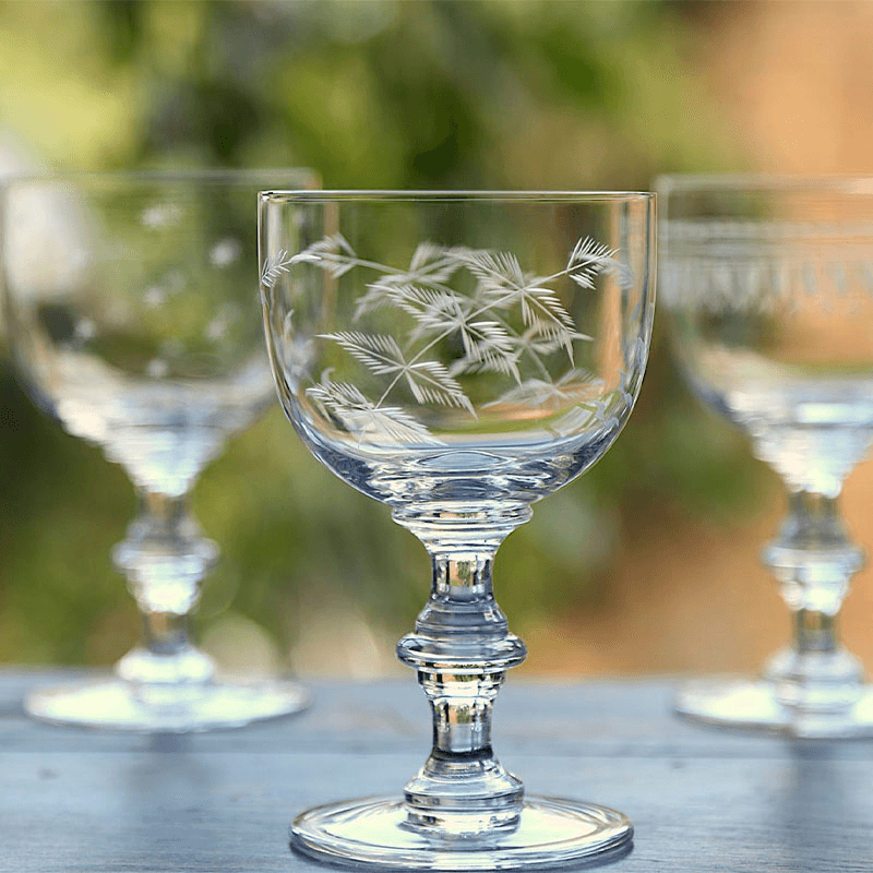 Fern Set of 4 Patterned Crystal Wine Goblets, 250ml, Clear