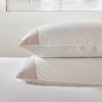 Image showing the Portobello Standard Oxford Pillowcase, White/Petal product.
