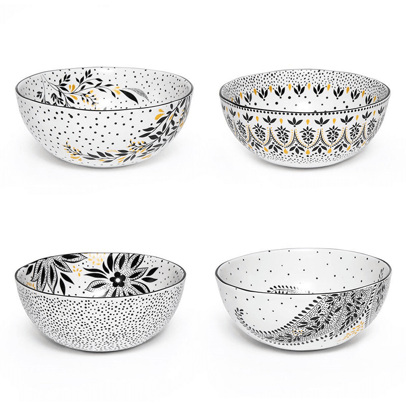 Artisanne Noir Set of 4 Bowls, D15cm, Monochrome