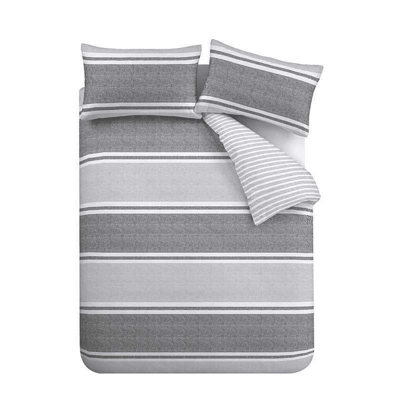 Textured Banded Stripe Duvet Set, King, Charcoal