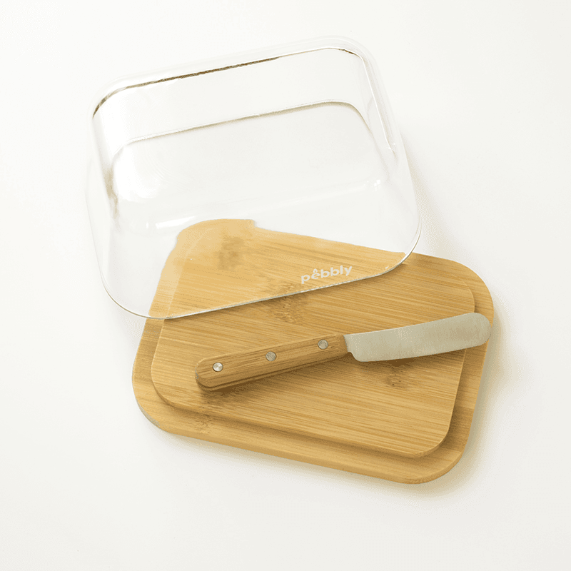 Glass Butterdish Set, Bamboo