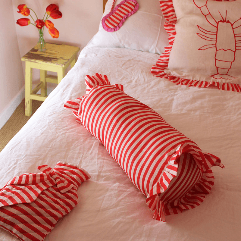 Stripe Bolster Cushion Cover, 50 x 20cm, Cherry Red
