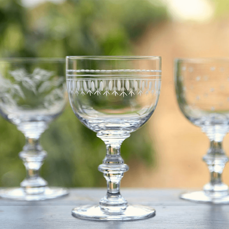Oval Set of 4 Patterned Crystal Wine Goblets, 250ml, Clear