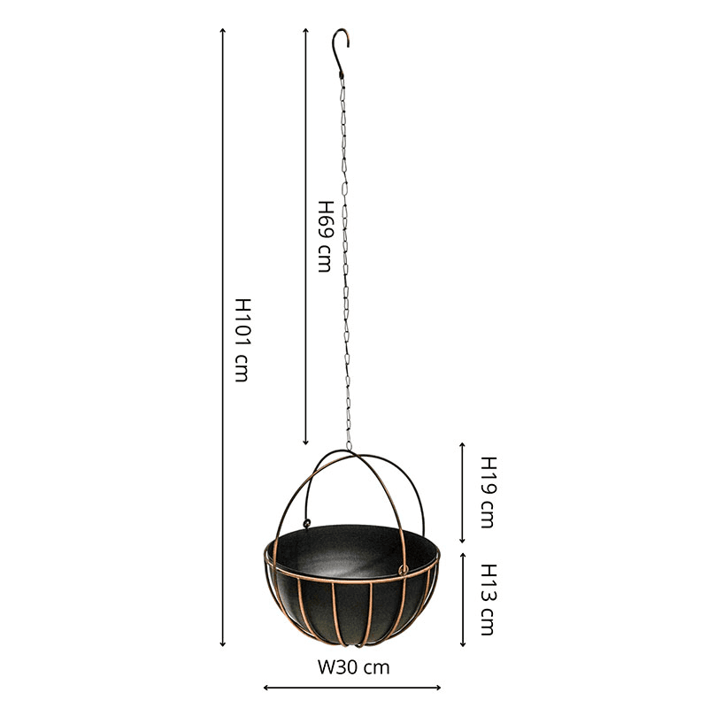 Kensington Indoor Hanging Planter, H34 x D30cm, Copper
