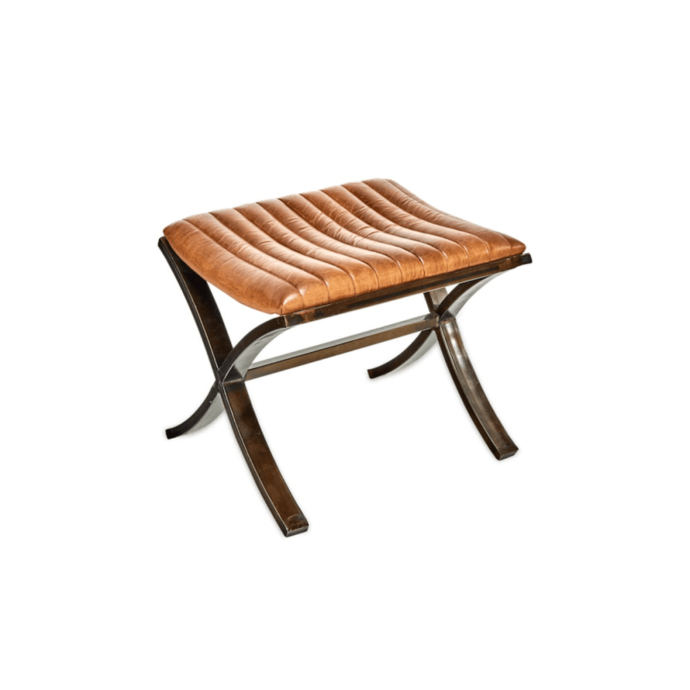 Narwana Ribbed Leather Footstool, H39 x W40cm, Tan