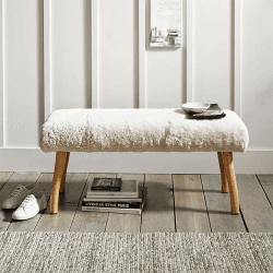 Image showing the Curly Shearling Bench, H47cm x W36cm x L105cm, Oatmeal product.