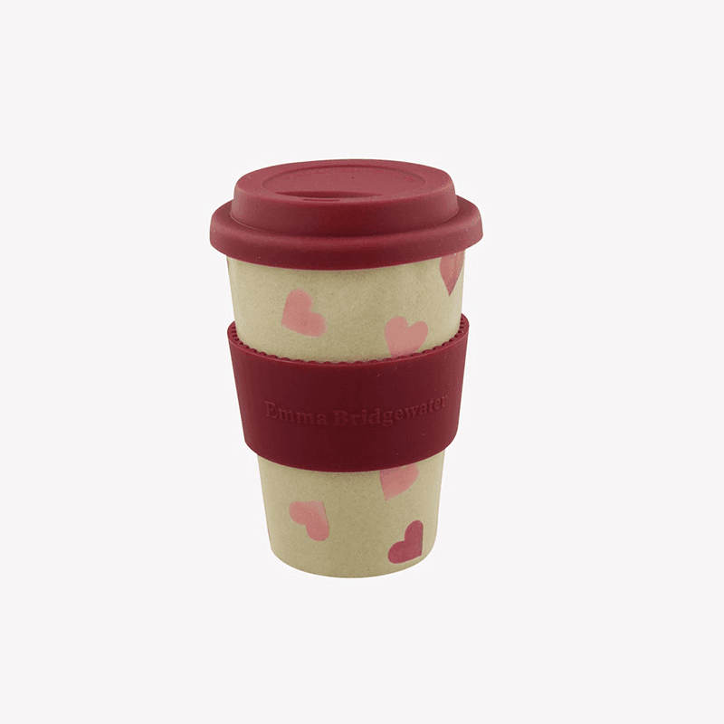 Pink Hearts Rice Husk Cup, 425ml, Pink/Cream