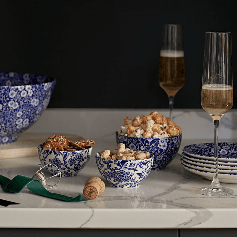 Calico Footed Bowl, D16cm, Blue