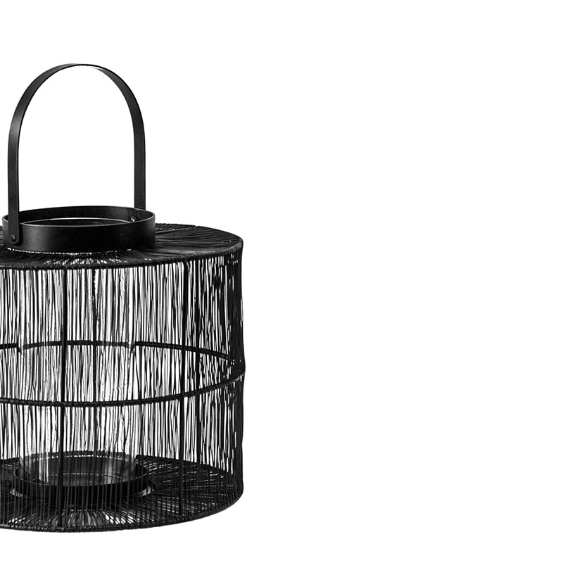 Portofino Wirework Lantern with Glass Insert, H22cm, Black
