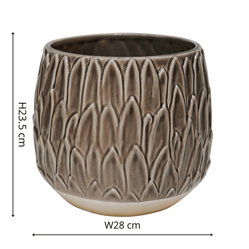 Arles Leaf Embossed Planter, D28cm, Brown