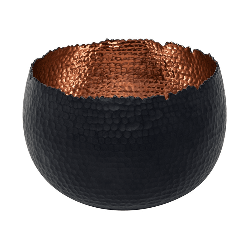Hammered Bowl planter, H21 x W30 x D30cm, Black/Copper